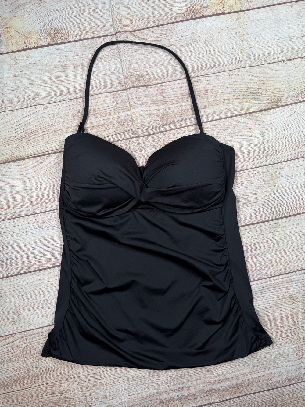 Anne Cole Black Bandeau-Style Tankini Top with Removable Halter